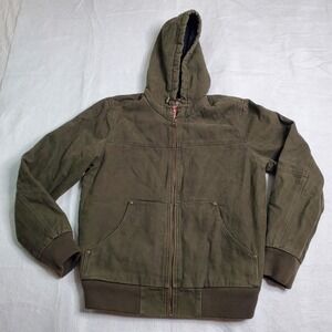 Levi's Mens Canvas Hooded Bomber Jacket Olive Green Sherpa Lined Workwear Small